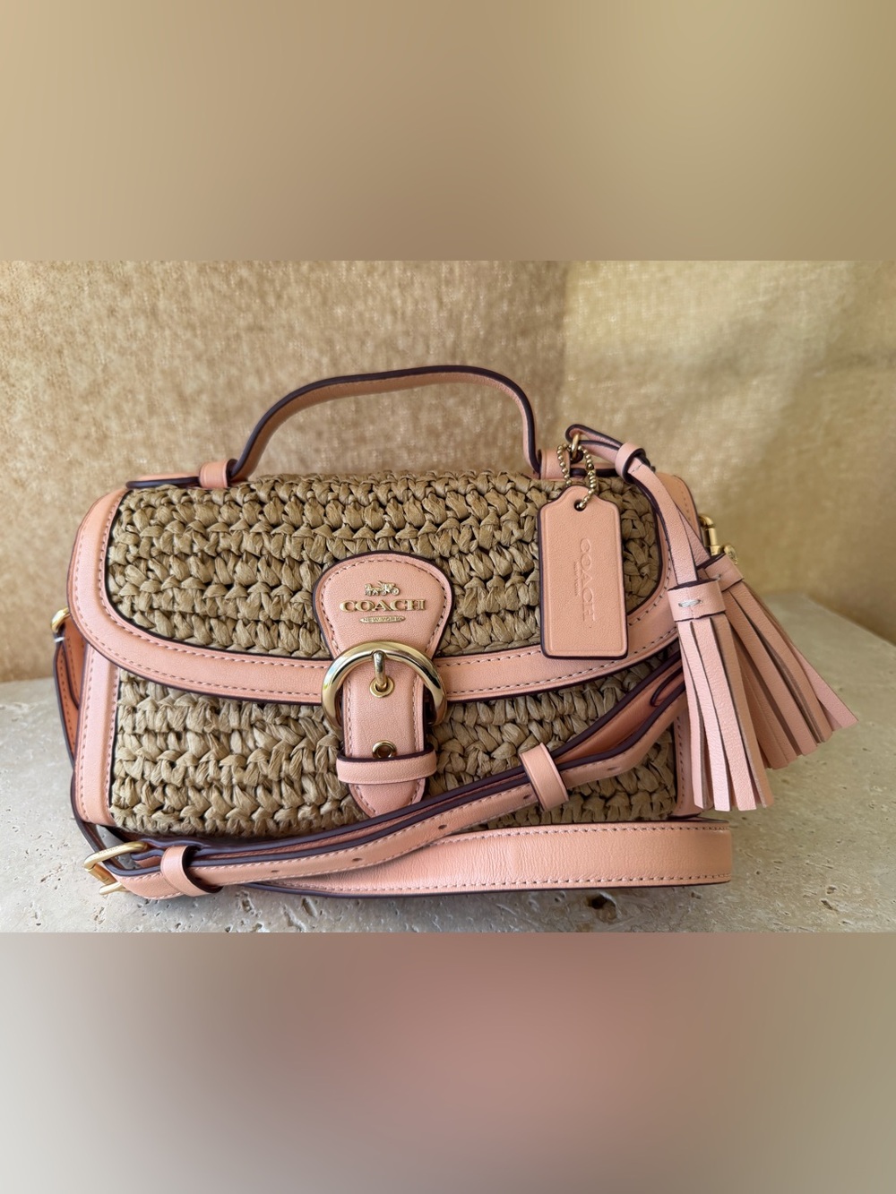 Coach Kleo Top Handle Bag Peach Blush Trim w/Strap CA154